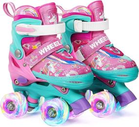 img 4 attached to Роликовые коньки Wheelkids розового цвета с единорогом для маленьких девочек, регулируемые, подходят для возраста от 1 до 12 лет, начинающие, 4 размера с светящимися колесами