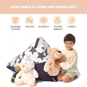 img 3 attached to 🪑 Large Triangle Beanbag Chair for Kids - 100% Cotton Canvas - Stuffed Animal Storage Bean Bag Cover - Holds 150+ Plush Toys - Floor Pillows Organizer for Girls - Hatch Stars