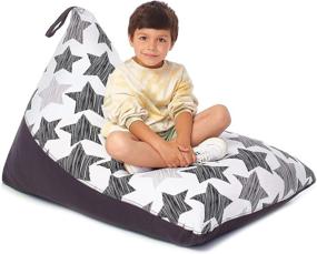 img 4 attached to 🪑 Large Triangle Beanbag Chair for Kids - 100% Cotton Canvas - Stuffed Animal Storage Bean Bag Cover - Holds 150+ Plush Toys - Floor Pillows Organizer for Girls - Hatch Stars