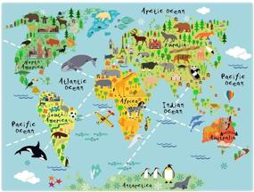 img 3 attached to 🌍 5'x6' Animal World Map Area Rug for Living Room, Bedroom, or Playroom