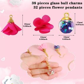 img 3 attached to 🌈 70 Colorful Crystal Glass Ball Charms Set with Glitter Stars, Fabric Flower Pendants, and Metal Caps - Ideal for DIY Craft Earrings and Jewelry Making