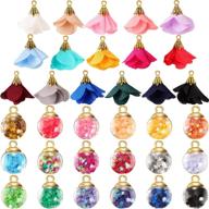 🌈 70 colorful crystal glass ball charms set with glitter stars, fabric flower pendants, and metal caps - ideal for diy craft earrings and jewelry making logo