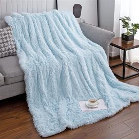img 2 attached to 🛋️ Zareas Soft Fluffy Faux Fur Throw Blanket, Decorative Plush Fuzzy Throw 50"x60", Warm Lightweight Furry Cozy Shaggy Fleece Blanket for Couch Bed Sofa Chair, Travel Camping Home Decor Gift - Ice Blue