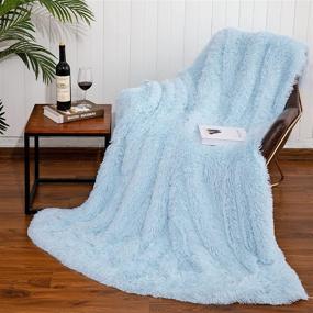 img 4 attached to 🛋️ Zareas Soft Fluffy Faux Fur Throw Blanket, Decorative Plush Fuzzy Throw 50"x60", Warm Lightweight Furry Cozy Shaggy Fleece Blanket for Couch Bed Sofa Chair, Travel Camping Home Decor Gift - Ice Blue