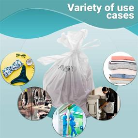 img 2 attached to 🧺 APQ Pack of 100 Tear Strip Laundry Bags 14 x 24. Ultra Thin Design 1.25 Mil. Hospitality Plastic Bags with Drawstring Closure and Write-on Indicator Strips. Hotel Biodegradable Bags with Drawtape.