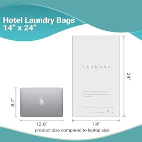 img 1 attached to 🧺 APQ Pack of 100 Tear Strip Laundry Bags 14 x 24. Ultra Thin Design 1.25 Mil. Hospitality Plastic Bags with Drawstring Closure and Write-on Indicator Strips. Hotel Biodegradable Bags with Drawtape.