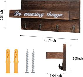 img 1 attached to 🗝️ Decorative Wall Key Holder and Mail Organizer with Vintage Rustic Wooden Shelf - 4 Key Hooks, Wall Mounted Mail Holder for Living Room, Kitchen, Entryway, Bathroom, and Office