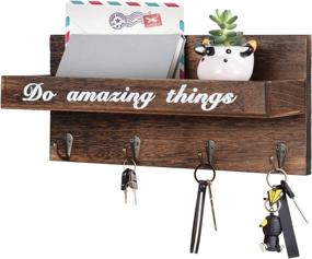 img 4 attached to 🗝️ Decorative Wall Key Holder and Mail Organizer with Vintage Rustic Wooden Shelf - 4 Key Hooks, Wall Mounted Mail Holder for Living Room, Kitchen, Entryway, Bathroom, and Office