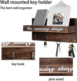 img 2 attached to 🗝️ Decorative Wall Key Holder and Mail Organizer with Vintage Rustic Wooden Shelf - 4 Key Hooks, Wall Mounted Mail Holder for Living Room, Kitchen, Entryway, Bathroom, and Office