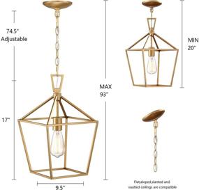 img 2 attached to 1-Light Gold Lantern Pendant Light with Brushed Brass Finish - Farmhouse Foyer Cage Pendant Lighting Fixture for Kitchen Island and Entryway