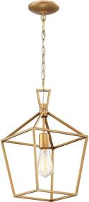 img 3 attached to 1-Light Gold Lantern Pendant Light with Brushed Brass Finish - Farmhouse Foyer Cage Pendant Lighting Fixture for Kitchen Island and Entryway