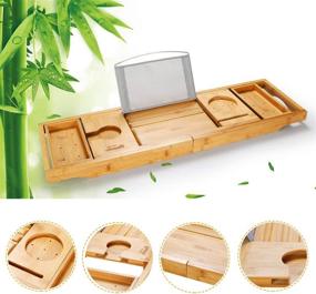 img 1 attached to Enhance Your Bathing Experience with Simath Luxury Bamboo Bathtub 🛀 Caddy Tray - Adjustable & Water Resistant with Free Soap Holder