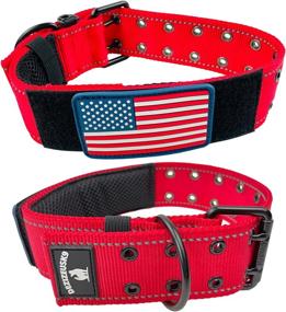 img 4 attached to 🐾 K9 Tactical Military Style Dog Collars and Harness: 2" Wide Heavy Duty Thick Nylon Webbing for Large XL Big Dogs - Metal Two Pin Belt Buckle - USA American Flag Patch