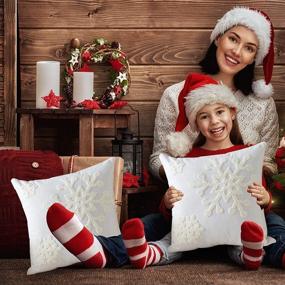 img 1 attached to 🎄 SOFTNOW 2 Pcs Christmas Pillow Covers - Snowflake Embroidery Decorative Cushion for Bed Couch Sofa - 18x18 inch, White