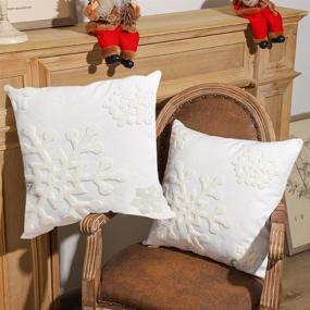 img 4 attached to 🎄 SOFTNOW 2 Pcs Christmas Pillow Covers - Snowflake Embroidery Decorative Cushion for Bed Couch Sofa - 18x18 inch, White