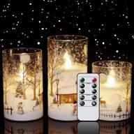 🕯️ eldnacele snowman flameless glass candles - remote timer, battery operated, flickering led, warm white light, set of 3 pillar candles (d3” x h 4” 5” 6”) with christmas decal - snowman design логотип