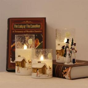 img 2 attached to 🕯️ Eldnacele Snowman Flameless Glass Candles - Remote Timer, Battery Operated, Flickering LED, Warm White Light, Set of 3 Pillar Candles (D3” x H 4” 5” 6”) with Christmas Decal - Snowman Design