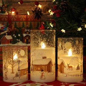 img 1 attached to 🕯️ Eldnacele Snowman Flameless Glass Candles - Remote Timer, Battery Operated, Flickering LED, Warm White Light, Set of 3 Pillar Candles (D3” x H 4” 5” 6”) with Christmas Decal - Snowman Design