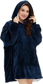 img 2 attached to 🧥 Ultimate Cozy Comfort: Navy Oversized Sherpa Fleece Blanket Hoodie for Adults, Women, Men, and Teens