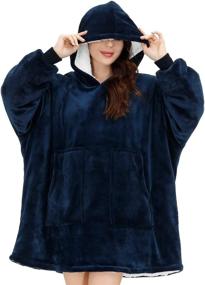 img 1 attached to 🧥 Ultimate Cozy Comfort: Navy Oversized Sherpa Fleece Blanket Hoodie for Adults, Women, Men, and Teens