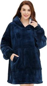 img 3 attached to 🧥 Ultimate Cozy Comfort: Navy Oversized Sherpa Fleece Blanket Hoodie for Adults, Women, Men, and Teens