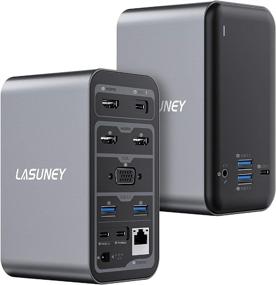 img 4 attached to Lasuney 15-in-1 USB C Laptop Docking Station with Multiple Displays (3 HDMI, VGA, Ethernet, Dual USB-C Inputs, 4 USB-A and 2 USB-C Ports for Data and Charging, Audio/Mic, AC/DC)