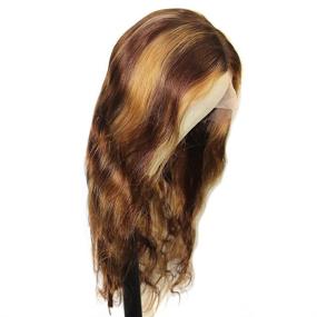 img 2 attached to 💇 14 inch Brazilian Ombre Blonde Lace Front Wig Human Hair Body Wave for Black Women - Pre Plucked 150 Density Highlight Color 4/27 13x1 Lace Frontal Wig