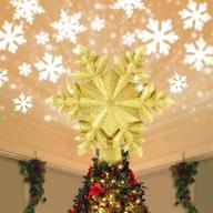 🌟 gold snowflake christmas tree topper, 9.5 inch lighted with rotating led snowflake projector glitter lights - perfect christmas tree decoration logo