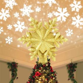 img 4 attached to 🌟 Gold Snowflake Christmas Tree Topper, 9.5 Inch Lighted with Rotating LED Snowflake Projector Glitter Lights - Perfect Christmas Tree Decoration