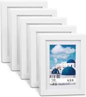 🖼️ large wall hanging photo frames - cavepop 5x7 white picture frame set of 5 with mat, display 4x6 or 5x7 photos, collage picture frame sets логотип