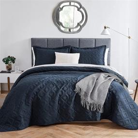 img 2 attached to 🛏️ EHEYCIGA Navy Blue Queen Quilt Set - Lightweight Reversible Bedspread, 3-Piece Coverlet with 2 Pillow Shams, Machine Washable Comforter Bedding Cover Sets (90x96 Inch)