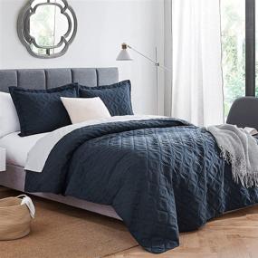 img 1 attached to 🛏️ EHEYCIGA Navy Blue Queen Quilt Set - Lightweight Reversible Bedspread, 3-Piece Coverlet with 2 Pillow Shams, Machine Washable Comforter Bedding Cover Sets (90x96 Inch)