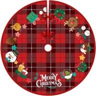 🎄 48-inch red christmas tree skirt with cartoon pictures - rustic holiday tarty tree collar mat plush decoration (snowman cartoon) логотип