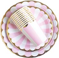 90-piece pink and gold foil party supplies set - serves 30 guests - disposable dinner and dessert paper plates, 9oz cups - ideal for baby girl boy shower, gender reveal, bridal shower, birthday, wedding party - elegant decorations logo