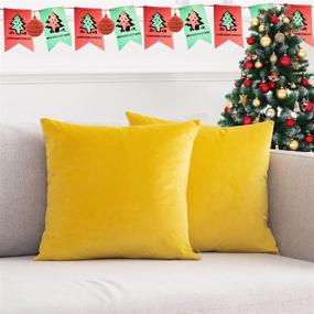 img 4 attached to 🌼 RECYCO Velvet Throw Pillow Covers Yellow - Set of 2, 18x18 inch Square Decorative Soft Pillows for Couch Sofa Bed Home Decor