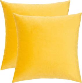 img 3 attached to 🌼 RECYCO Velvet Throw Pillow Covers Yellow - Set of 2, 18x18 inch Square Decorative Soft Pillows for Couch Sofa Bed Home Decor