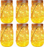 🌞 solar mason jar lights: create enchanting outdoor ambiance with 6-pack fairy hanging jar lights, perfect for patio parties, garden weddings, and decorative illumination (includes mason jars and handles) логотип