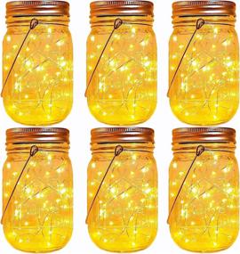 img 4 attached to 🌞 Solar Mason Jar Lights: Create Enchanting Outdoor Ambiance with 6-Pack Fairy Hanging Jar Lights, Perfect for Patio Parties, Garden Weddings, and Decorative Illumination (Includes Mason Jars and Handles)