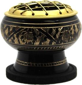 img 1 attached to 🔥 Govinda Small Decorated Brass Charcoal Screen Incense Burner with Wooden Coaster: Enhancing Aromatic Experience