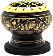 🔥 govinda small decorated brass charcoal screen incense burner with wooden coaster: enhancing aromatic experience логотип