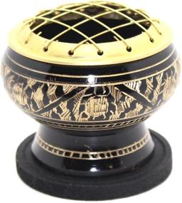 img 2 attached to 🔥 Govinda Small Decorated Brass Charcoal Screen Incense Burner with Wooden Coaster: Enhancing Aromatic Experience