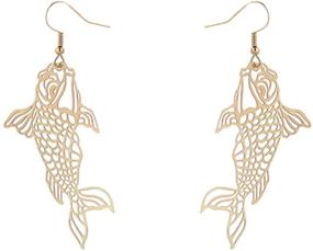 img 4 attached to 🐠 Stylish Handmade Lightweight Hollow Koi Goldfish Dangle Earrings - TIANBANGSHI Tropical Fish Design for Women, Girls | Statement Jewelry Gift