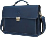 👔 navy blue leather laptop briefcase shoulder bag for men: the ultimate office handbag with large capacity – wild world logo