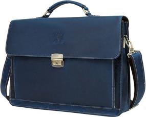 img 4 attached to 👔 Navy Blue Leather Laptop Briefcase Shoulder Bag for Men: The Ultimate Office Handbag with Large Capacity – WILD WORLD