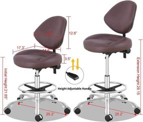 img 1 attached to 🪑 Pneumatic Height Adjustable Rolling Stool Chair with Back Support - Perfect for Studio, Workshop, Classroom, Laboratory (Brown)