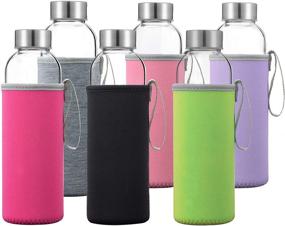 img 4 attached to 🍶 Premium Glass Water Bottles 6 Pack Deluxe Set 18oz - Includes 6 Protective Sleeves. Stainless Steel Lids - Ideal for Kombucha, Juice, Tea