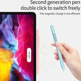 img 2 attached to 📱 PERFECTSIGHT Apple Pencil 2nd Generation Silicone Case - Holder Sleeve Skin Cover Accessory for iPad Pro 11 & 12.9 inch + Cute Soft Grip Pouch, Cap Holder, and 5 Protective Nib Covers (Blue)