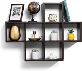 img 2 attached to 📚 7 Square Cube Wall Shelves in Espresso Finish - Decorative Modern Floating Wood Shelves for Bedroom or Living Room - Contemporary Wall-Mounted Shelves