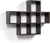 📚 7 square cube wall shelves in espresso finish - decorative modern floating wood shelves for bedroom or living room - contemporary wall-mounted shelves logo