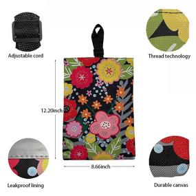img 3 attached to HAIBOLAN Portable Waterproof Car Trash Bag Canvas Hanging Garbage Bin Flower Leopard Black Plaid Adjustable Cord Leakproof Lining For Camping Outdoor Vehicle (Flower)